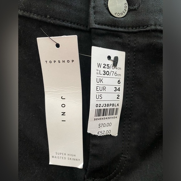 TOPSHOP “JONI” U.S. size 2 or size 25Wx 30L Super High Waisted Skinny Black Jean - Picture 1 of 5